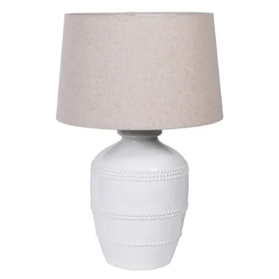 White Beaded Table Lamp with Linen Shade