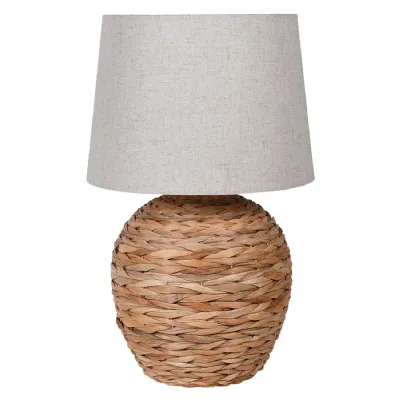 Woven Rattan Table Lamp with Linen Shade
