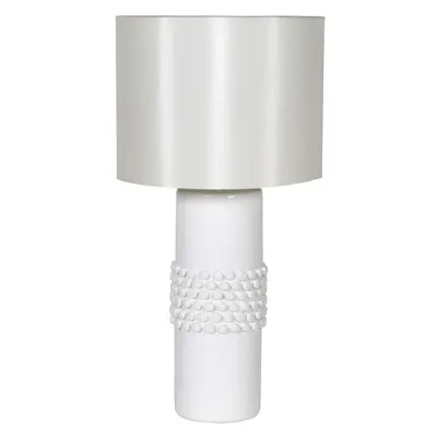 White Dotted Ceramic Table Lamp with Linen Shade