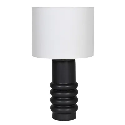 Black Ringed Ceramic Table Lamp with Linen Shade