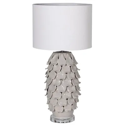 Grey Petal Lamp With Acrylic Base And White Linen Shade