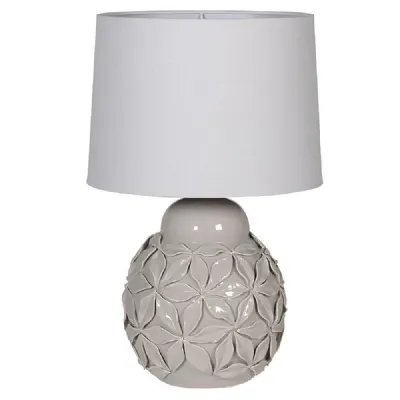 Grey Ceramic Flower Lamp With White Linen Shade