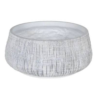 Small Low White Yakisugi Textured Pot