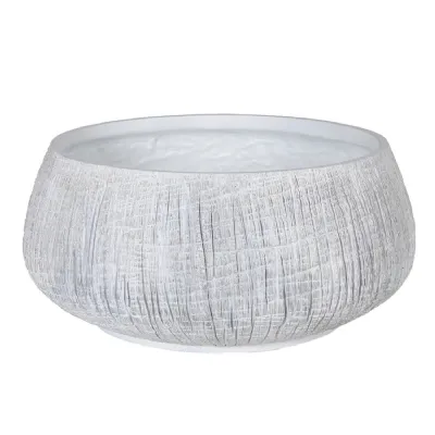 Large Low White Yakisugi Textured Pot