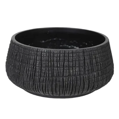 Small Low Black Yakisugi Textured Pot