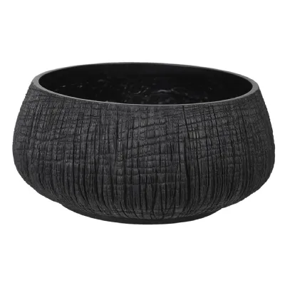 Large Low Black Yakisugi Textured Pot
