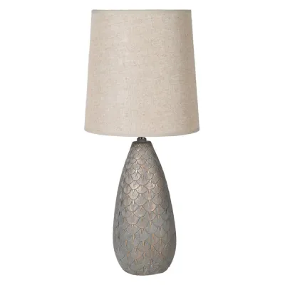 Grey and Gold Scalloped Table Lamp with Shade