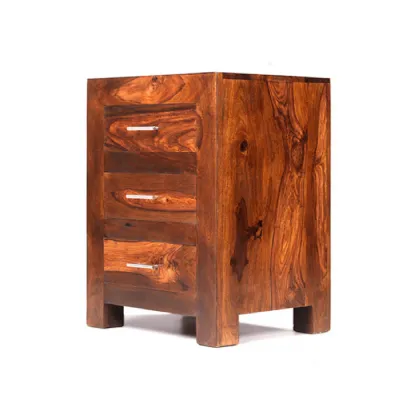 Modern Style Sheesham Wood 3 Drawer Bedside Cabinet