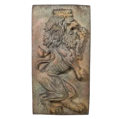Lion with Crown Patina Wall Relief