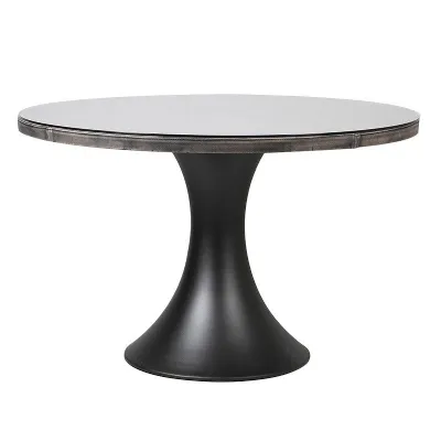 Round Leather Effect With Glass Top Dining Table