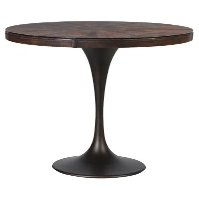 Modern Round Pu Leather Dining Table With Glass Top
