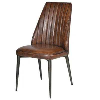 Traditional Style Brown PU Leather Effect Dining Chair With seams