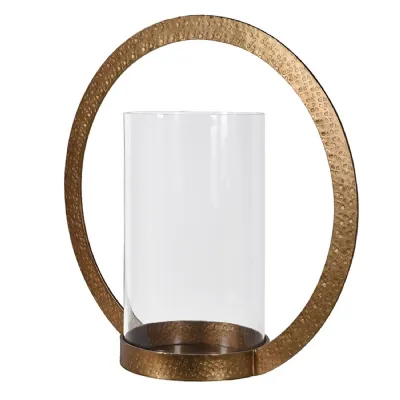 Hammered Brass Circle Hurricane