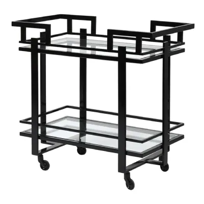 Black and Glass 2 Tier Serving Trolley