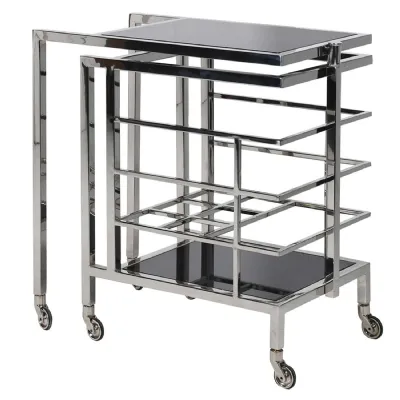 Black Glass Chrome Concertina Bar Cart