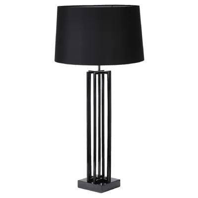 Black Cage Table Lamp with Linen Shade