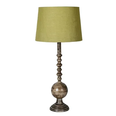 Finial Table Lamp with Green Linen Shade