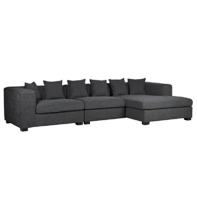 Black Cushioned Sofa With Chaise Lounge