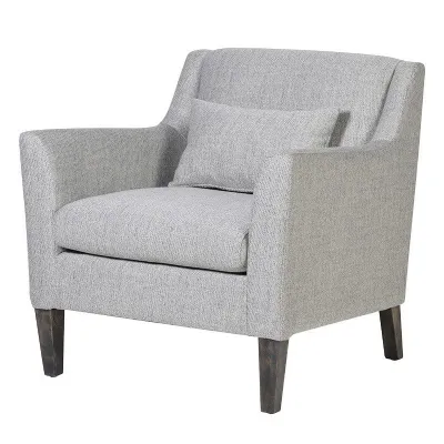 Traditional Style Grey And White Upholstered Club Chair With Cushion