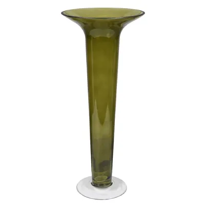 Medium Olive Fluted Glass Vase