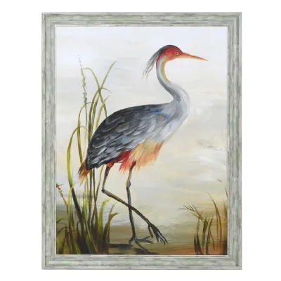 Blue and Red Framed Heron Print