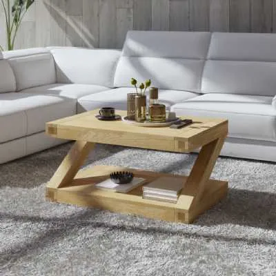 Modern Z Shape Oak Open Coffee Table Rectangular Shape 3ft x 2ft 60 x 90cm
