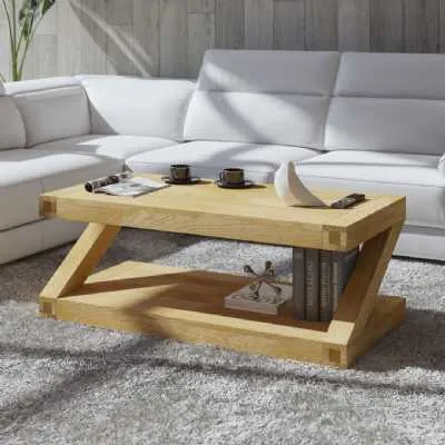 Z Shape Oak Open Coffee Table 104 x 60cm 4ft X 2ft Rectangular Shape
