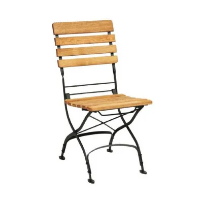 Outdoor Iron and Wood Folding Side Chair