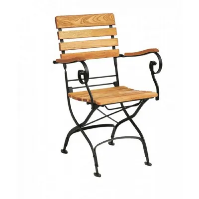 Outdoor Iron and Wood Folding Arm Chair