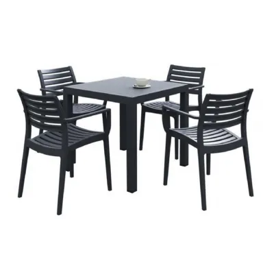 Outdoor 80cm Black Dining Table and 4 Armchairs