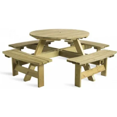 Solid Timber Round Picnic Bench Set 8 Seater