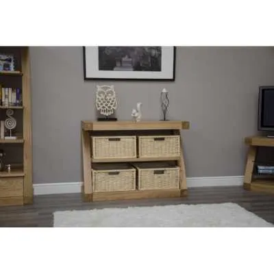 Z Shape Oak 4 Basket Console Hall Sideboard Table Storage Chest