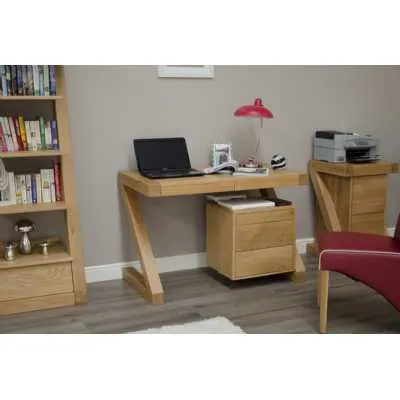 Z Shape Oak Small Computer Study Laptop Desk Keyboard and Storage Drawer Chest