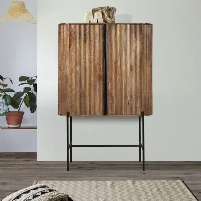 Industrial Mango Wood High Storage Cupboard with Grooved Shelves