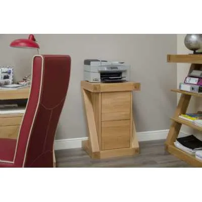 Z Shape Oak Filing Cabinet With 2 Drawers Home Office Study Storage Unit