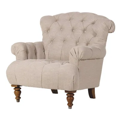 Buttoned Linen Armchair With Cups on Feet