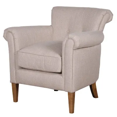 Traditional Linen Cozy Armchair With Piping