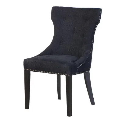 Black Upholstered Fabric Dining Chair With Stud Detail