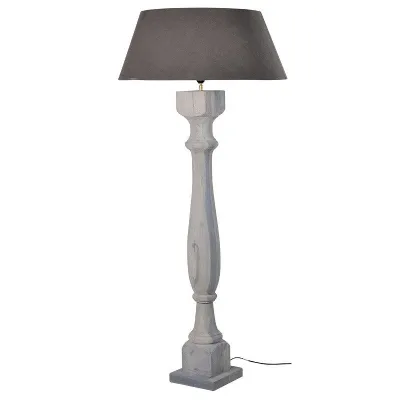 Grey Wash Wood Tall Floor Lamp With Shade Shabby Chic and Traditional