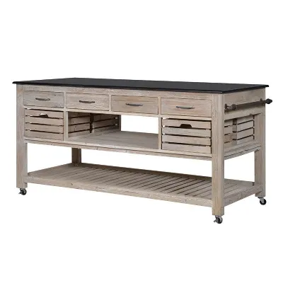 Rustic Reclaimed Stripped Pine Kitchen Utility Unit Black Granite Top