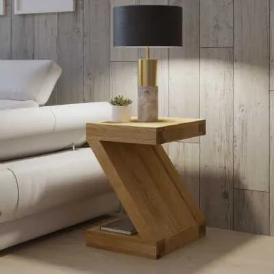 Z Shape Solid Oak Lamp Sofa Side Table Modern Design
