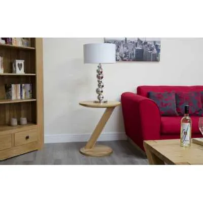 Z Shape Solid Oak Modern Round Lamp Side Table 50cm Diameter