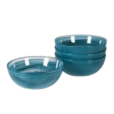 Set of 4 Large Glass Turquoise Bowl