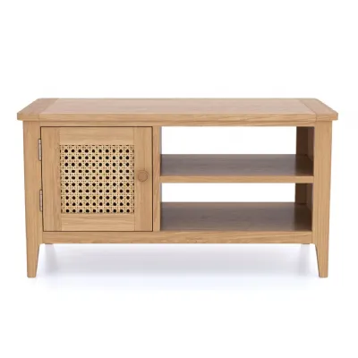 Scandi Style Solid Oak TV Unit with Cane Door and Shelves