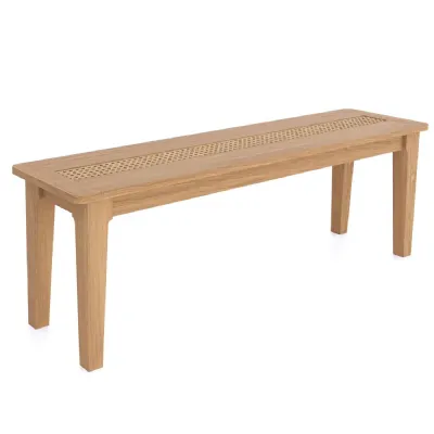 Modern Style Natural Solid Oak Dining Bench with Canework Seat