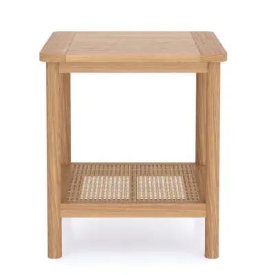 Scandi Style Natural Solid Oak Side Table with Cane Shelf