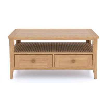 Modern Solid Oak 2 Drawer Coffee Table with Open Shelf