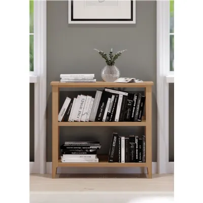 Modern Natural Solid Oak Open Bookcase with Cane Shelves