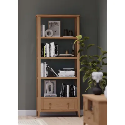 Natural Oak Ladder Storage Unit with 4 Shelves and 1 Drawer