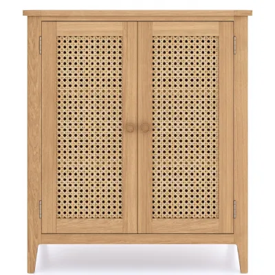 Modern Solid Oak 2 Door Shoe Cabinet with Cane Panels